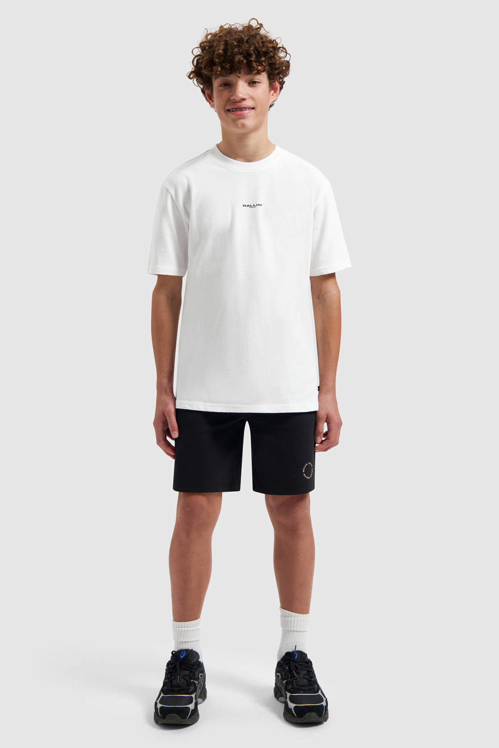 Witte jongens Ballin T-shirt van katoen met backprint, korte mouwen en ronde hals