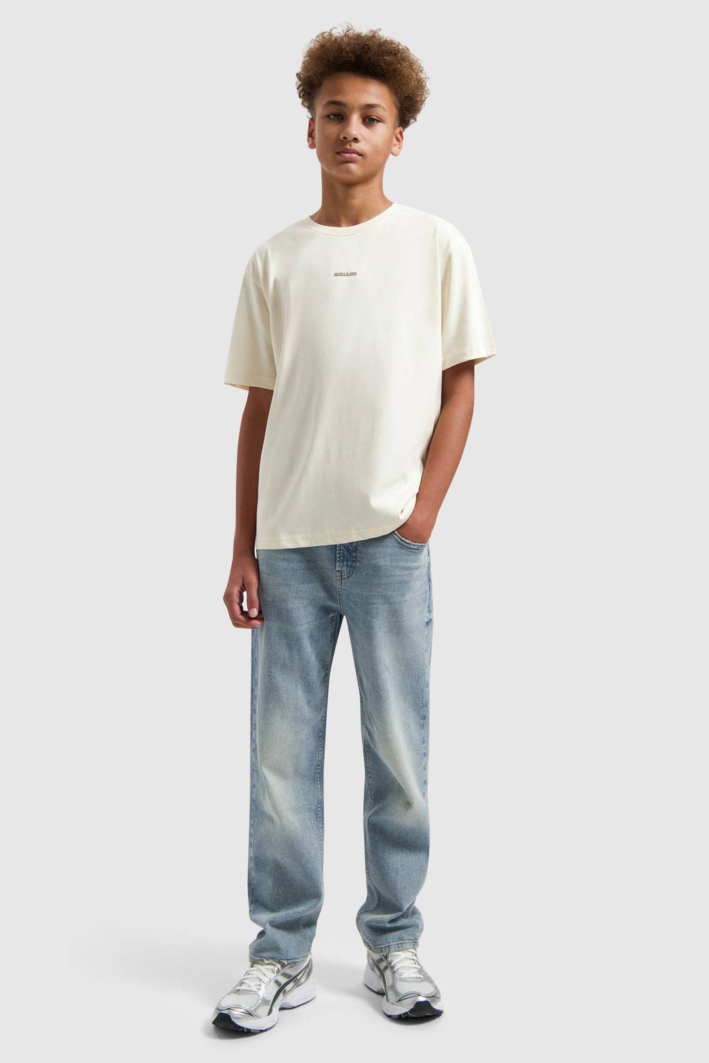 Ecru jongens Ballin T-shirt van katoen met backprint, korte mouwen en ronde hals