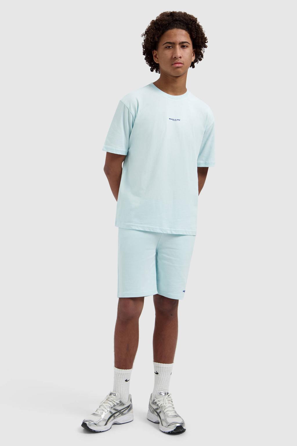 Lichtblauwe jongens Ballin regular sweatshort met elastische tailleband met koord en effen