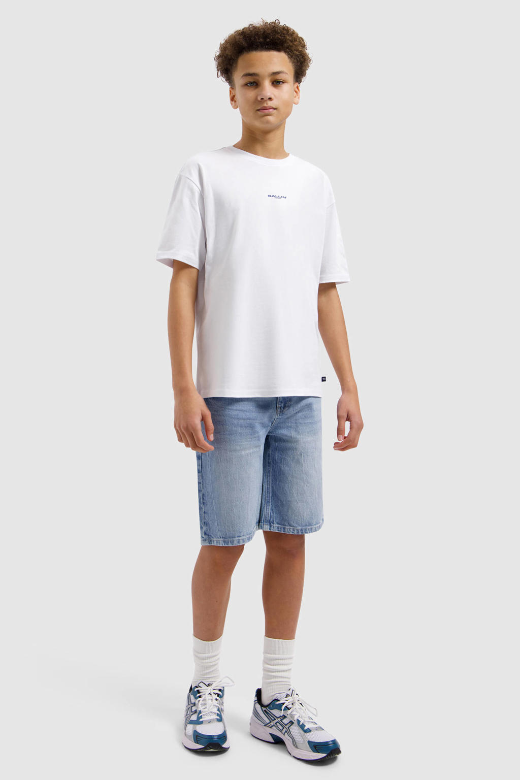 Witte jongens Ballin T-shirt van katoen met backprint, korte mouwen en ronde hals