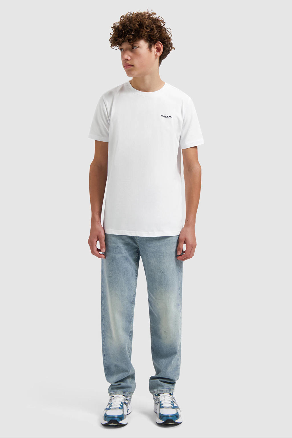 Witte jongens Ballin T-shirt van katoen met backprint, korte mouwen en ronde hals