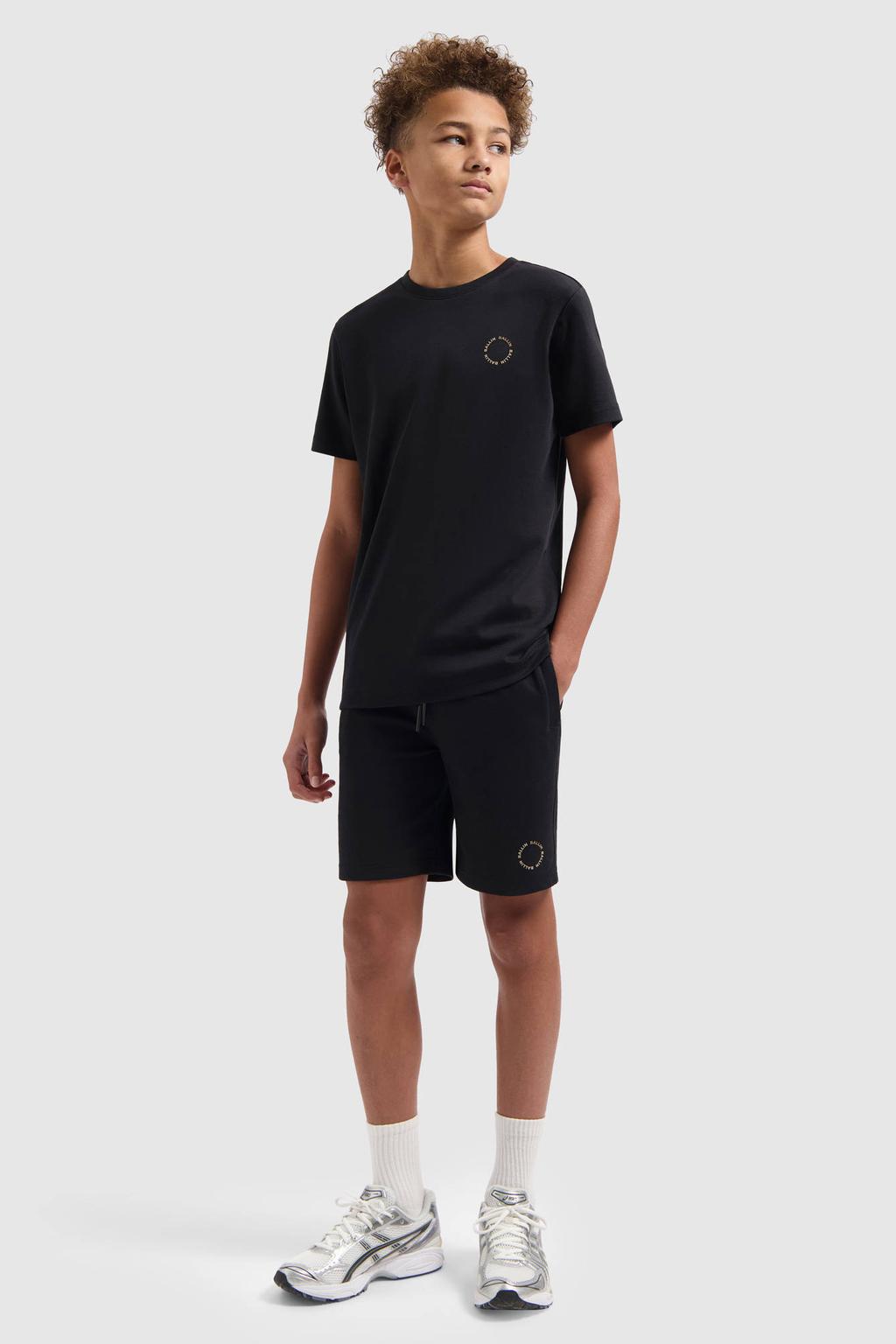 Zwarte jongens Ballin T-shirt van katoen met effen, korte mouwen en ronde hals