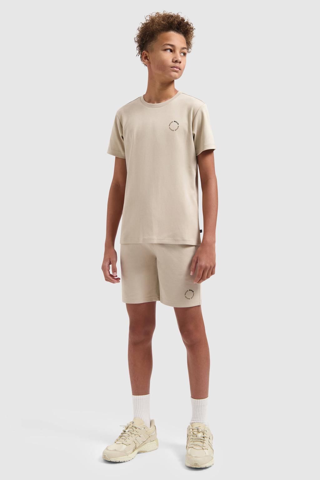 Taupe jongens Ballin regular sweatshort met elastische tailleband met koord en effen