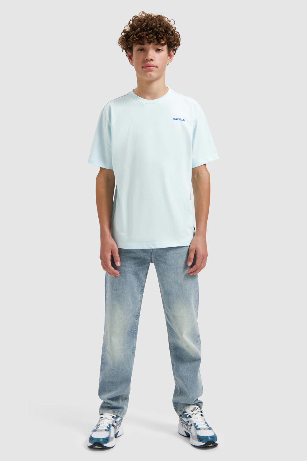 Lichtblauwe jongens Ballin T-shirt van katoen met backprint, korte mouwen en ronde hals