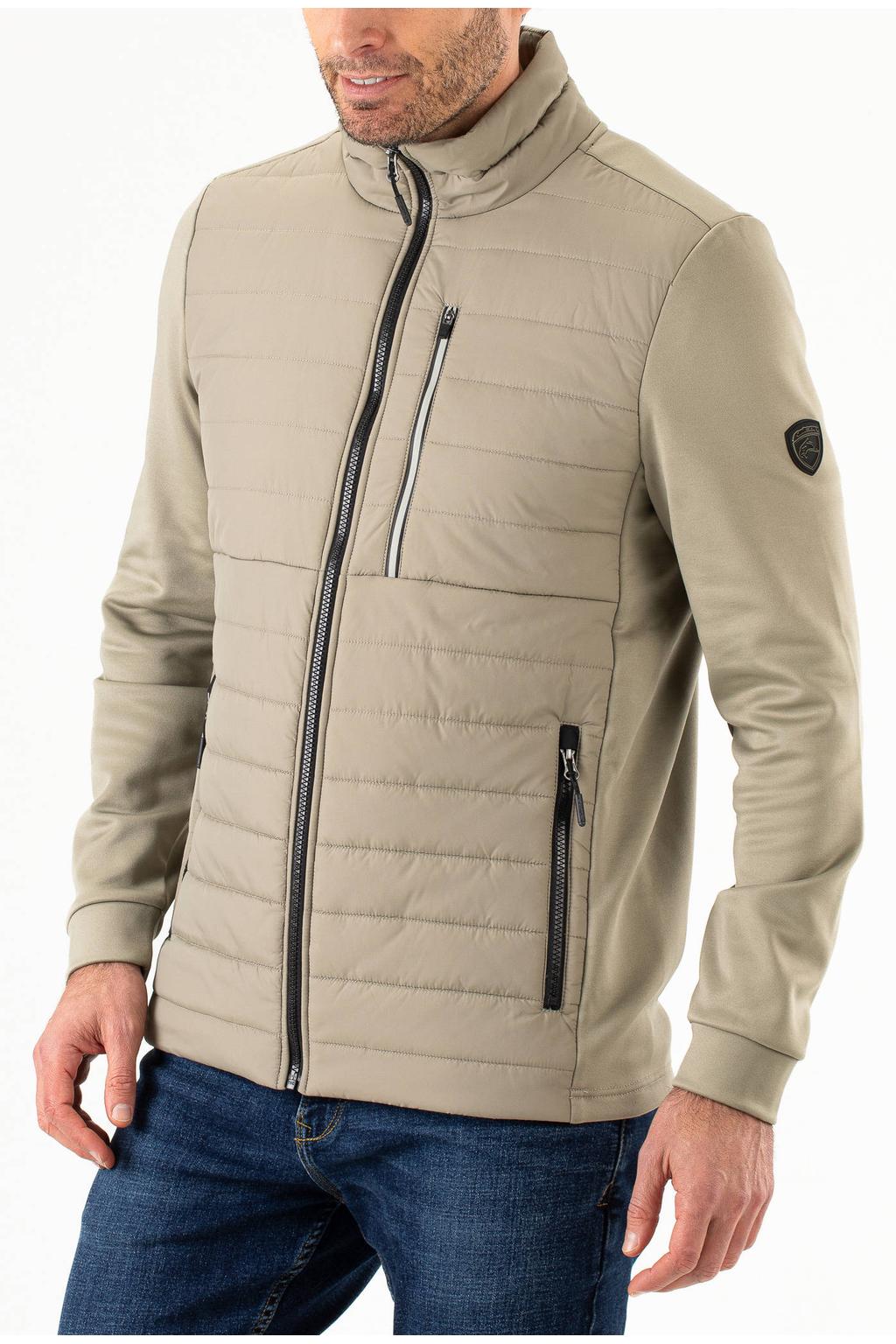 Beige heren Falcon jas Chimon van polyester met effen, lange mouwen, capuchon en ritssluiting