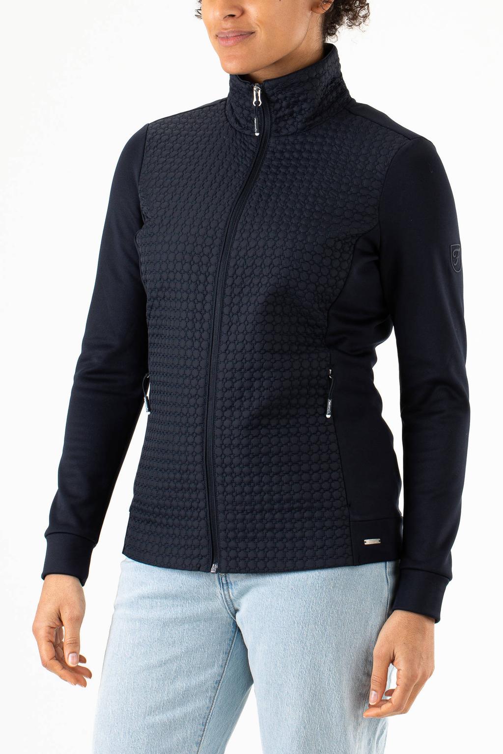 Donkerblauwe dames Falcon jas Fiene van polyester met lange mouwen, capuchon en ritssluiting
