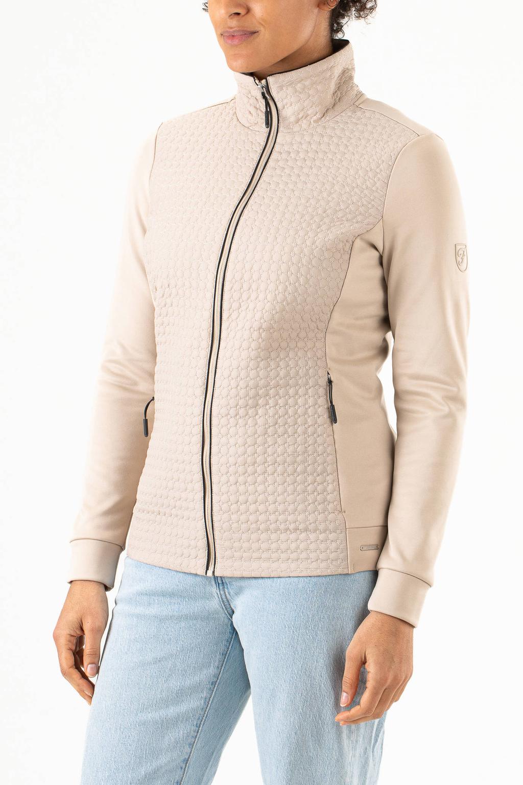 Beige dames Falcon jas Fiene van polyester met lange mouwen, capuchon en ritssluiting