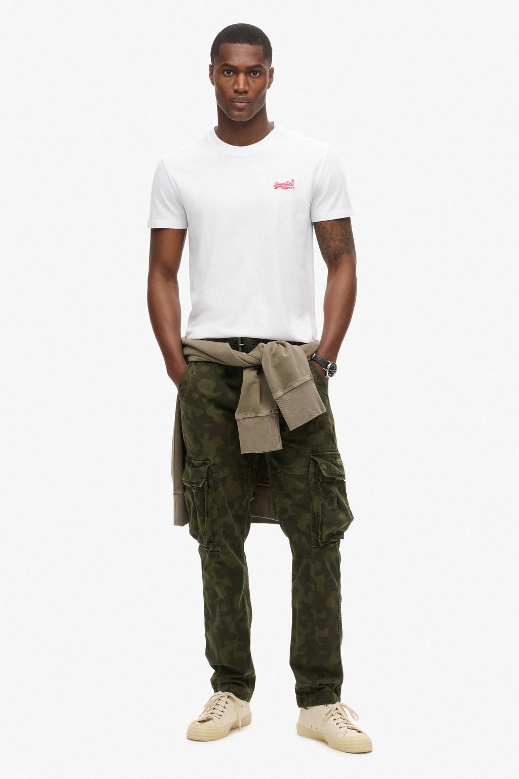 Witte heren Superdry slim T-shirt van katoen met effen, korte mouwen en ronde hals