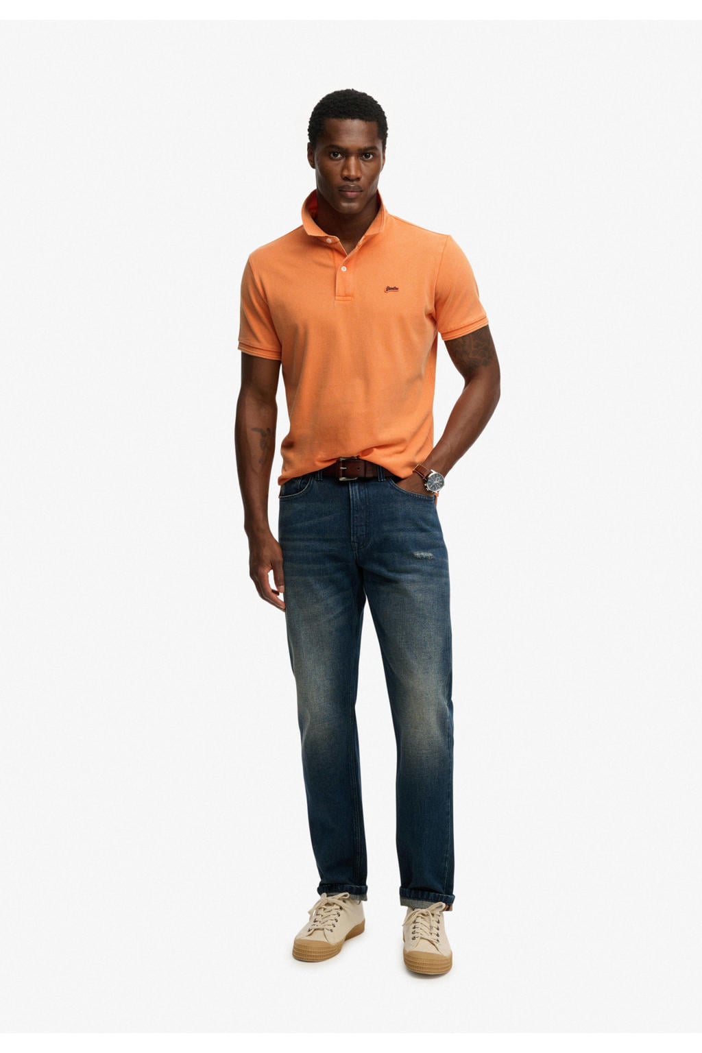 Oranje heren Superdry regular polo van katoen met effen, korte mouwen, knoopsluiting en pique