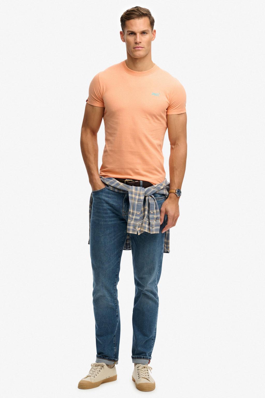 Oranje heren Superdry slim T-shirt van katoen met effen, korte mouwen en ronde hals