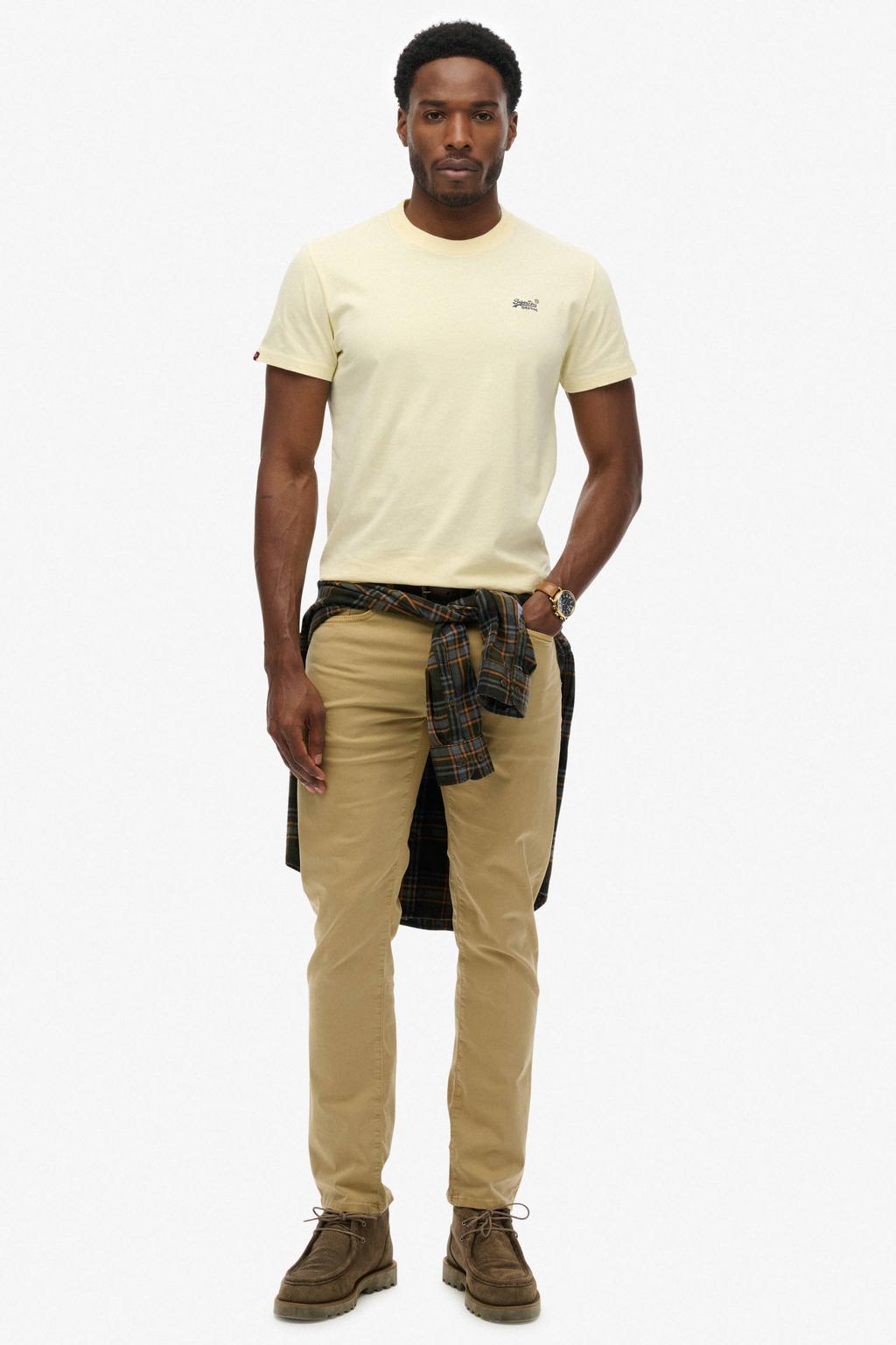 Lichtgele heren Superdry slim T-shirt van katoen met effen, korte mouwen en ronde hals