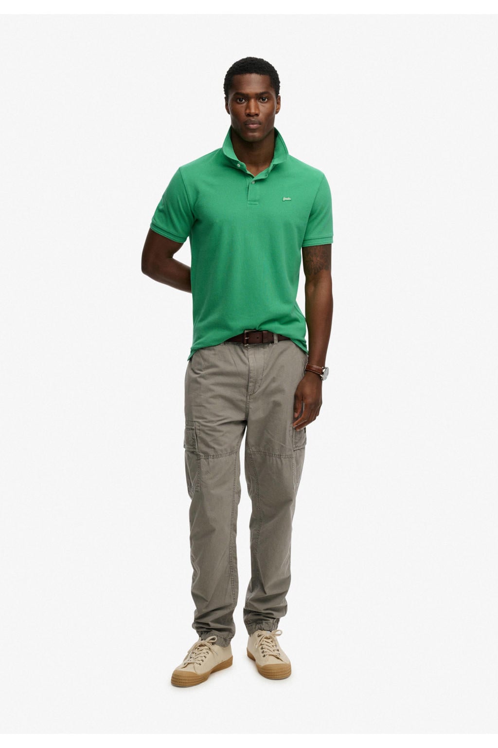 Groene heren Superdry regular polo van katoen met effen, korte mouwen, knoopsluiting en pique