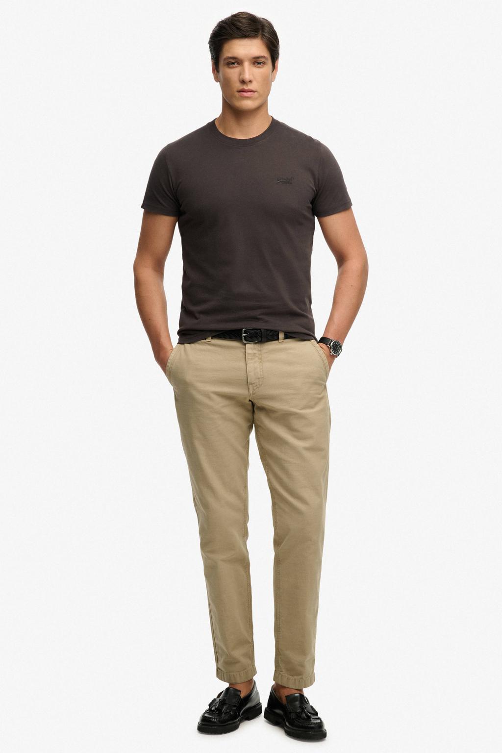 Donkerblauwe heren Superdry slim T-shirt van katoen met effen, korte mouwen en ronde hals