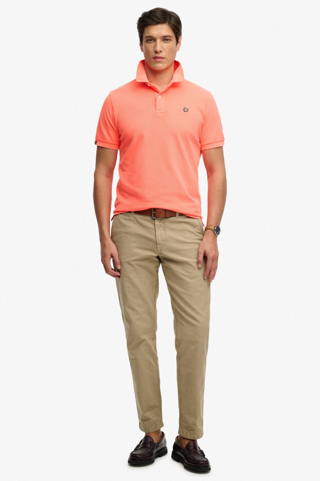 Oranje heren Superdry relaxed polo van katoen met effen, korte mouwen, knoopsluiting en pique