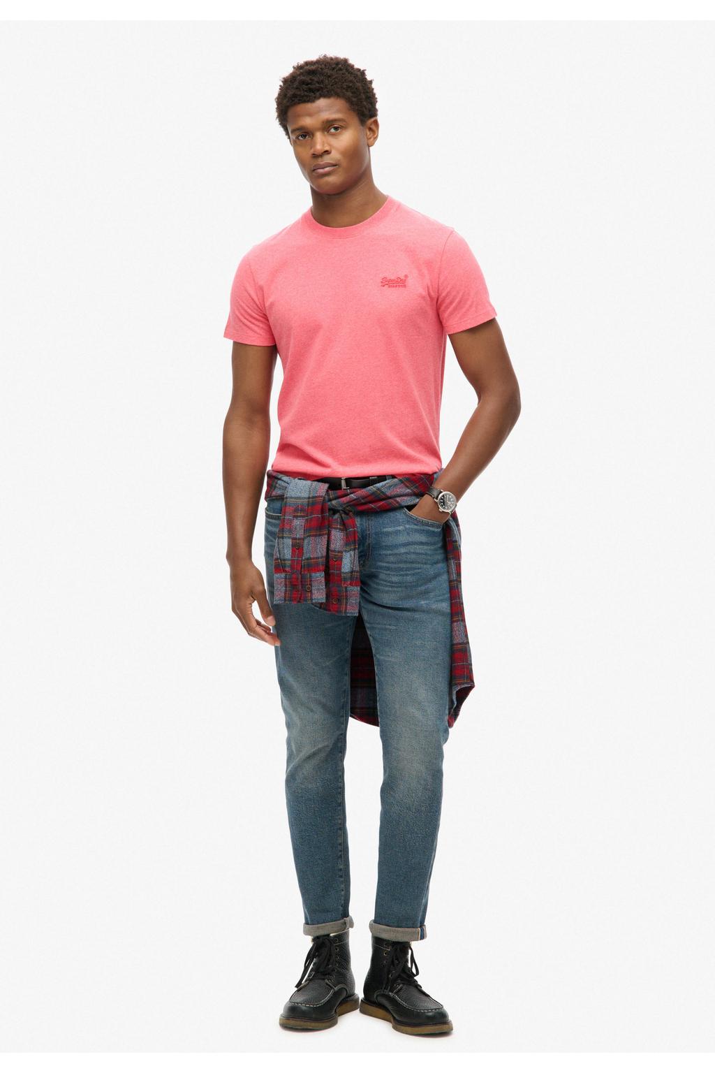 Roze heren Superdry slim T-shirt van katoen met melée print, korte mouwen en ronde hals