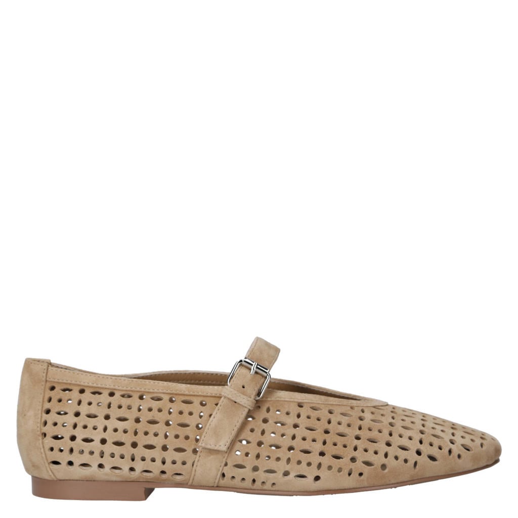 Beige dames Bibi Lou Maia suède ballerina's met gesp