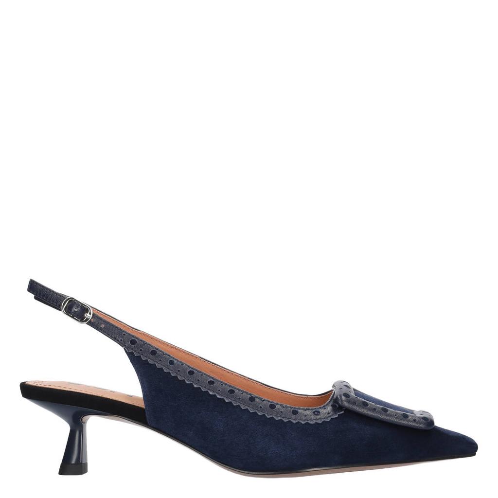 Donkerblauwe dames Bibi Lou Bonnie 55 suède slingback pumps met gesp