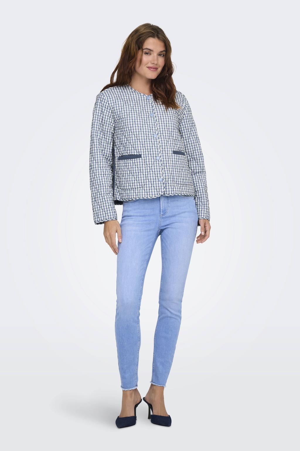 Blauwe dames ONLY jack quilted van polyester met lange mouwen en ronde hals