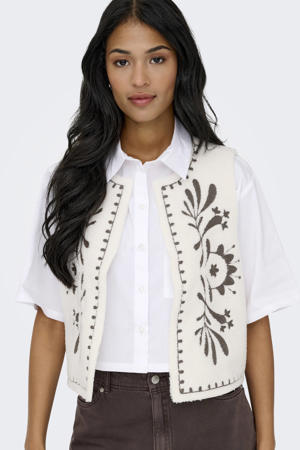 gebloemde gilet ecru