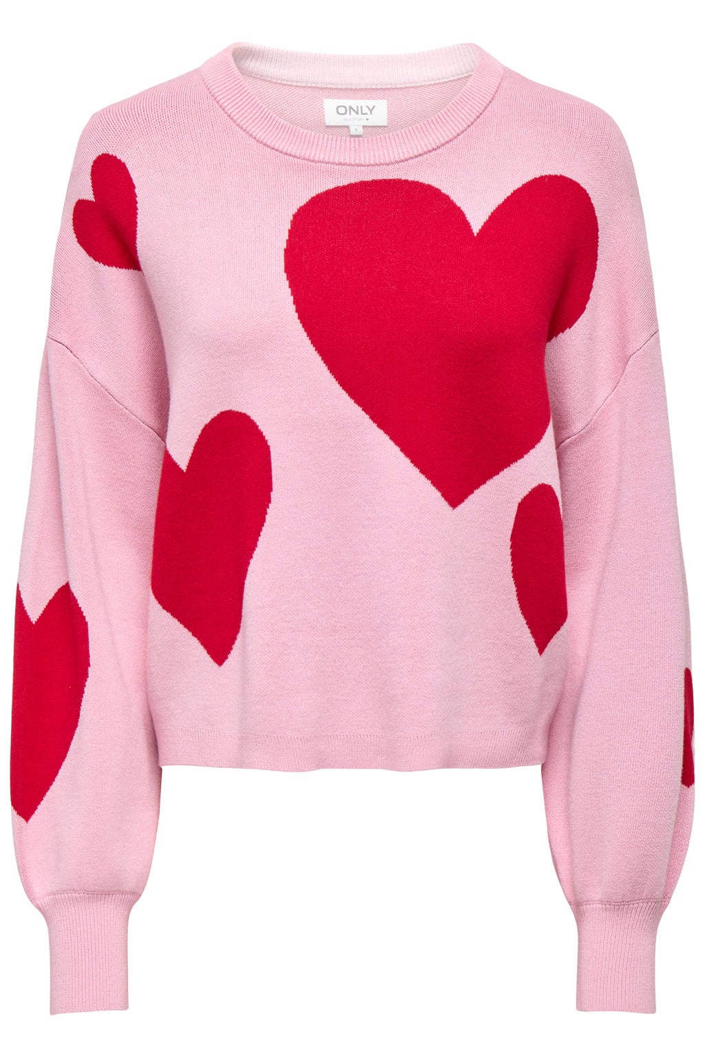 ONLY trui met hartjes roze gebreid