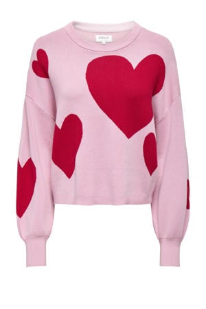 trui met hartjes roze gebreid