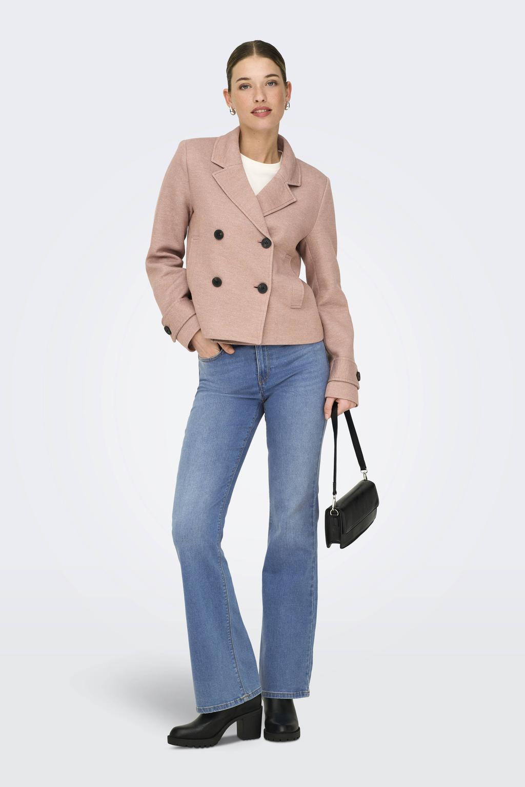 Light blue denim dames ONLY high waist flared jeans van denim met rits- en knoopsluiting en effen