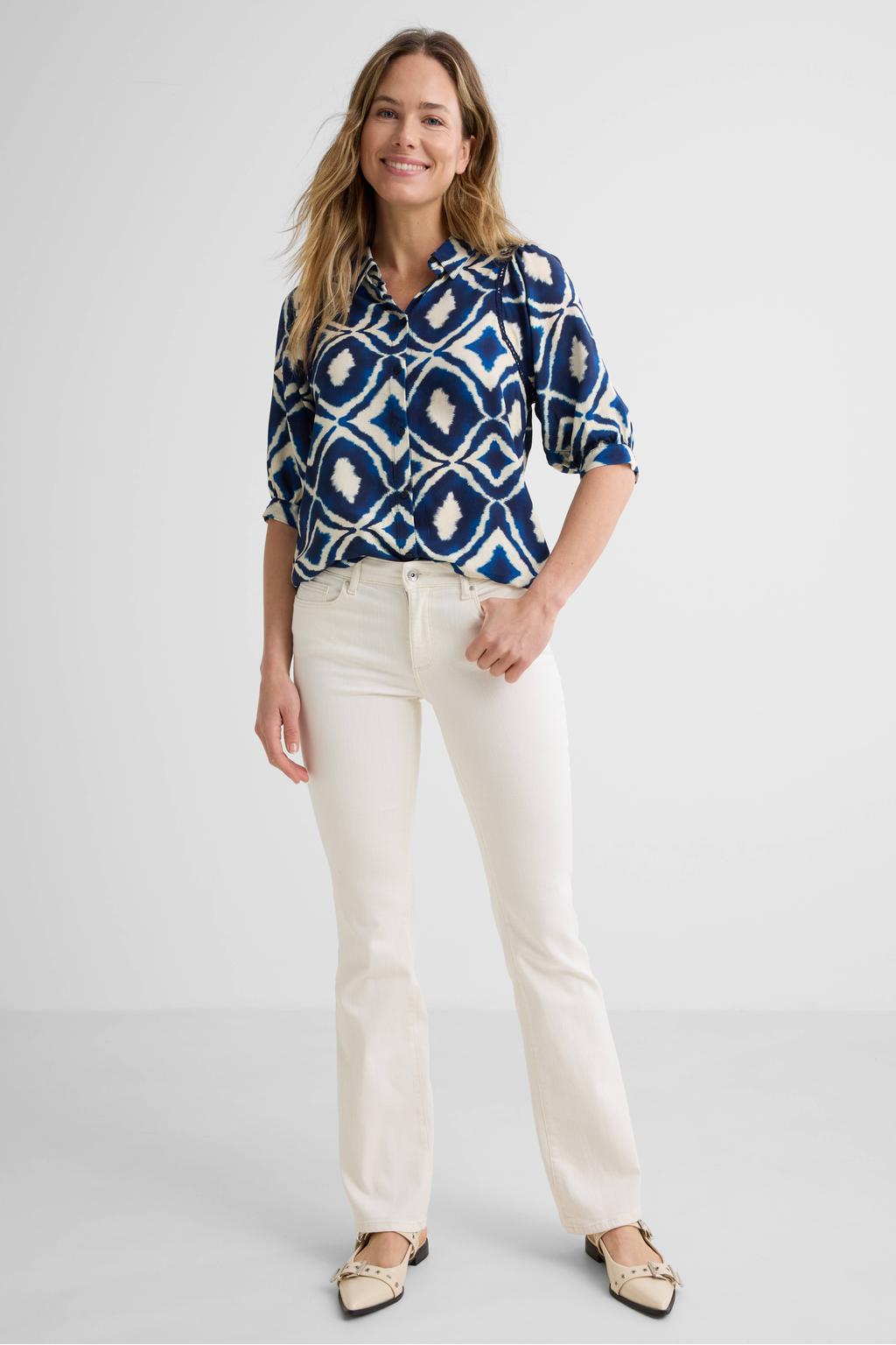 Ecru dames ONLY flared jeans van denim met regular waist, rits- en knoopsluiting en effen
