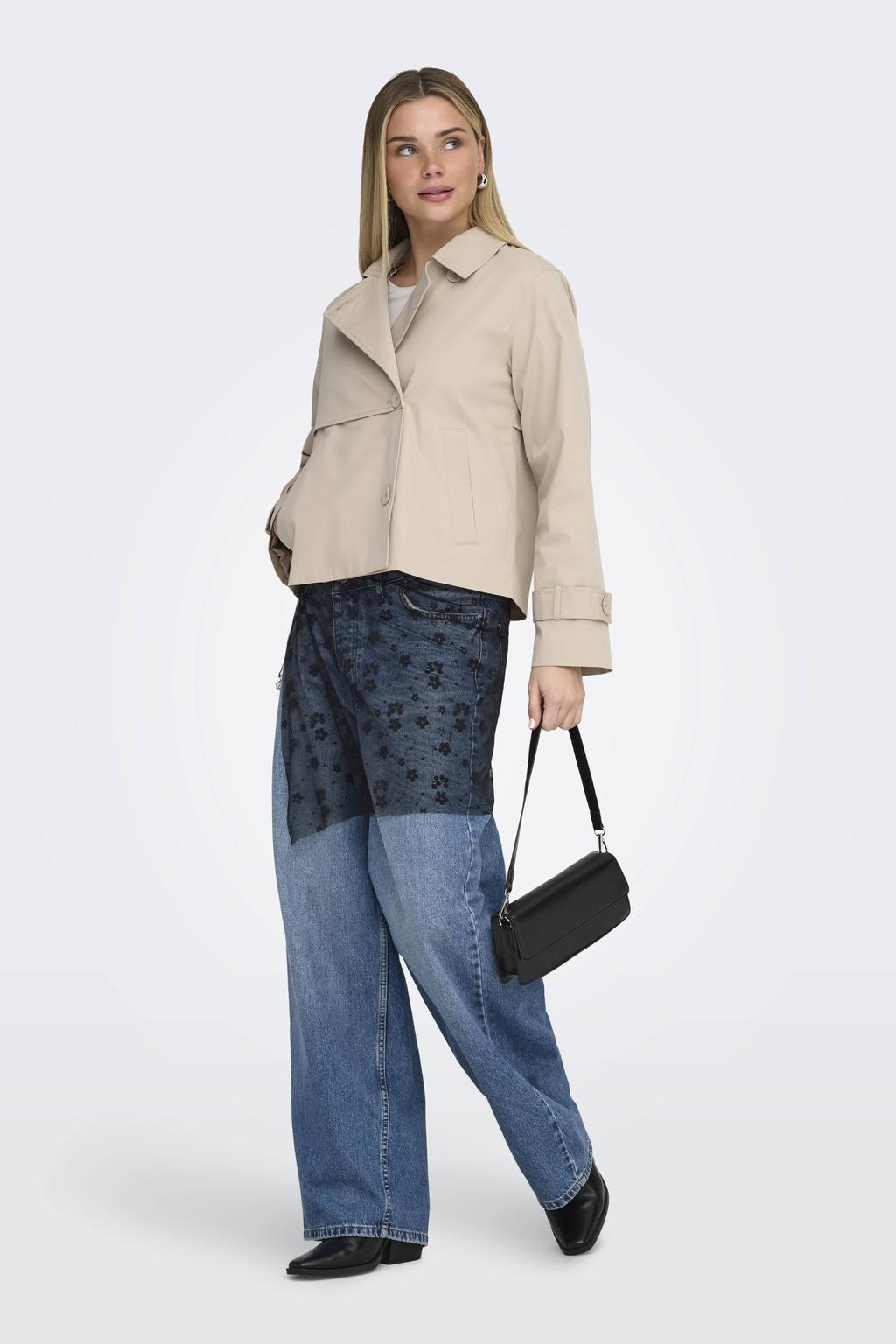 Ecru dames ONLY trenchcoat van polyester met effen, lange mouwen en knoopsluiting