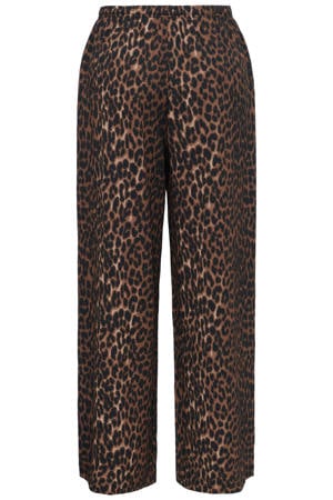 wide leg regular waist casual broek met panterprint bruin