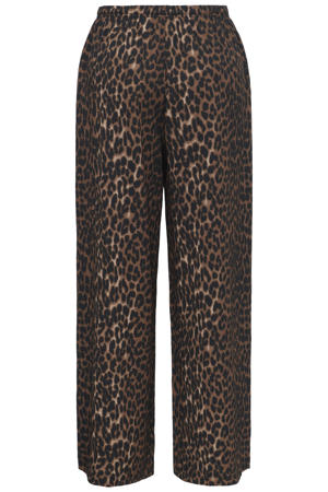 wide leg regular waist casual broek met panterprint bruin