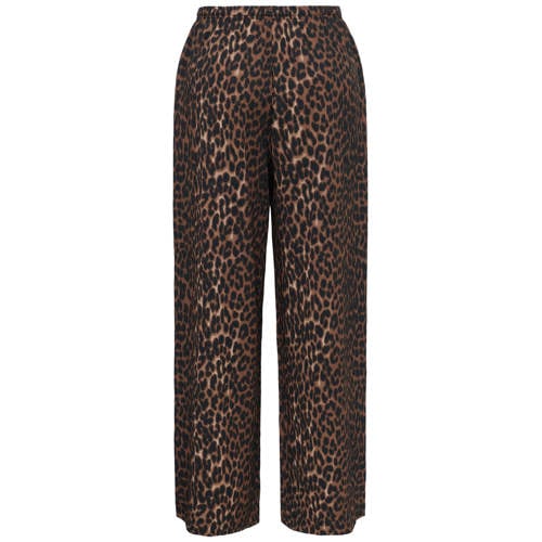 ONLY wide leg regular waist casual broek met panterprint bruin afbeelding