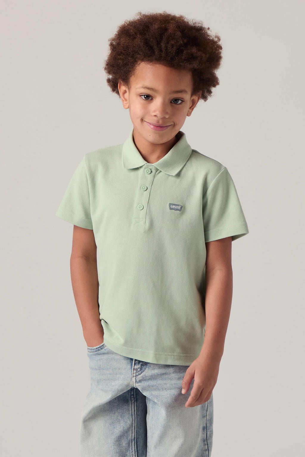 Mintgroene jongens Levi's polo van katoen met effen, korte mouwen en knoopsluiting