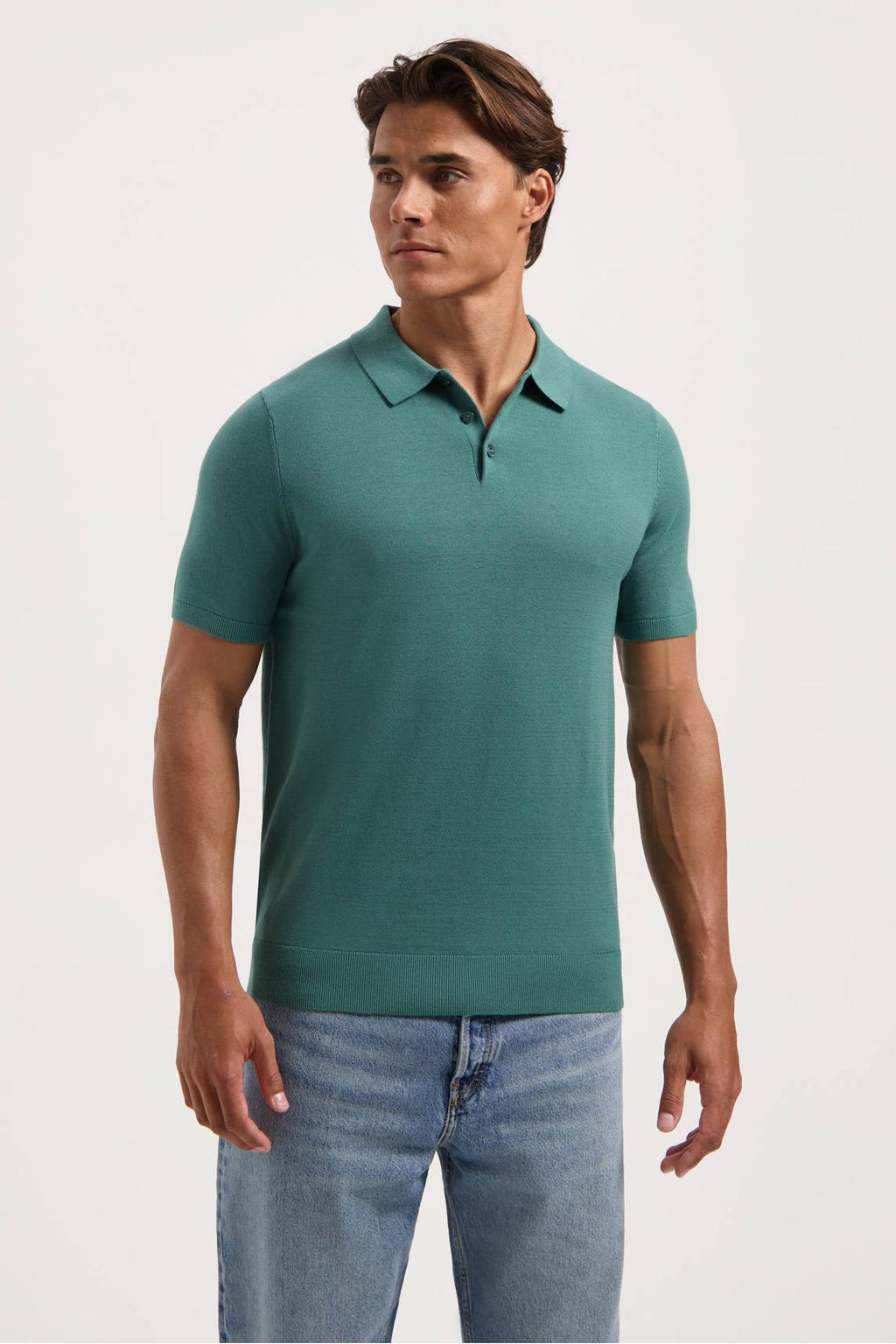 Groene heren Saint Steve regular polo gebreid van katoen met effen en korte mouwen