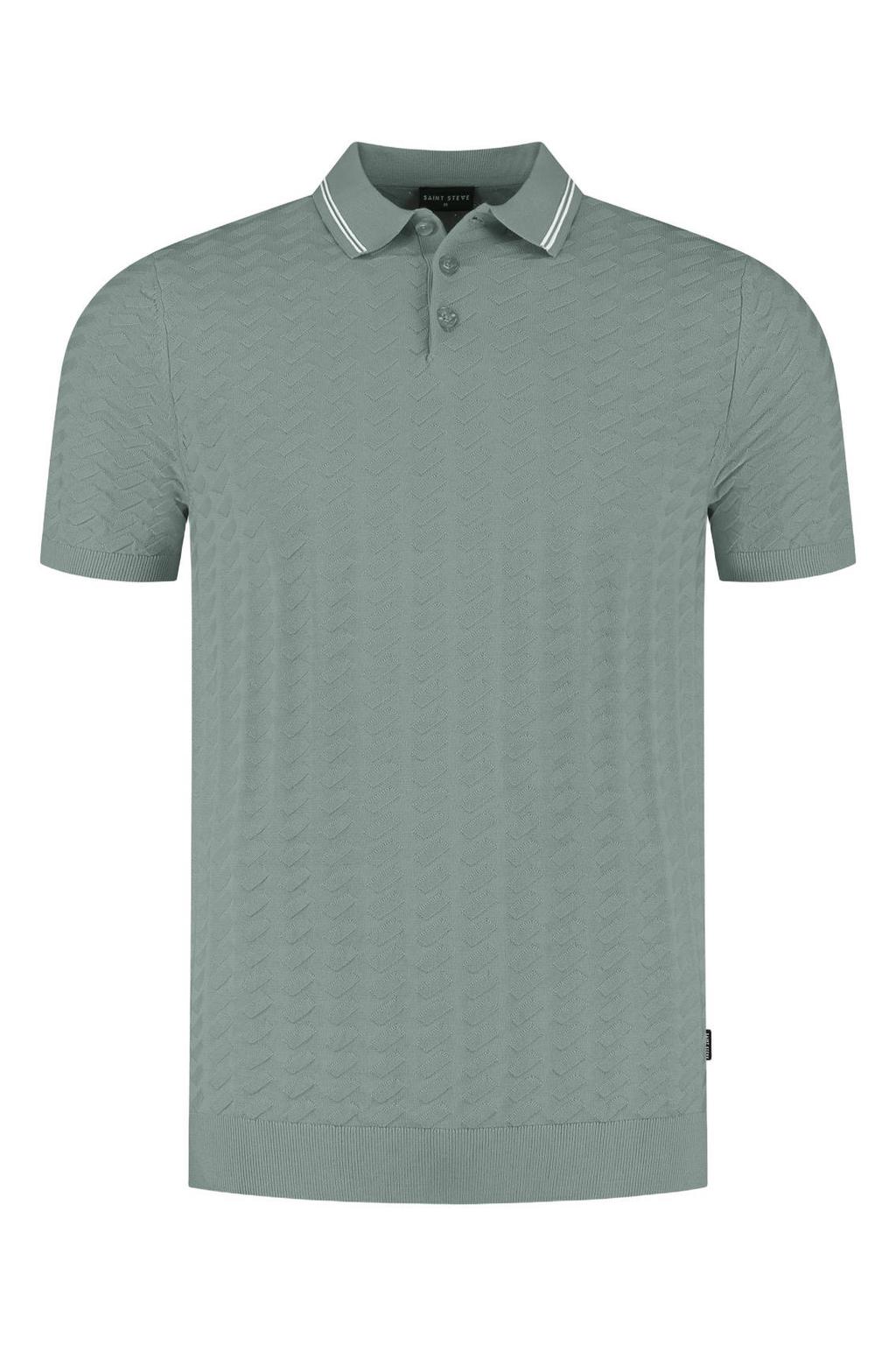 Groene heren Saint Steve regular polo fijn gebreid van katoen met effen, korte mouwen en knoopsluiting