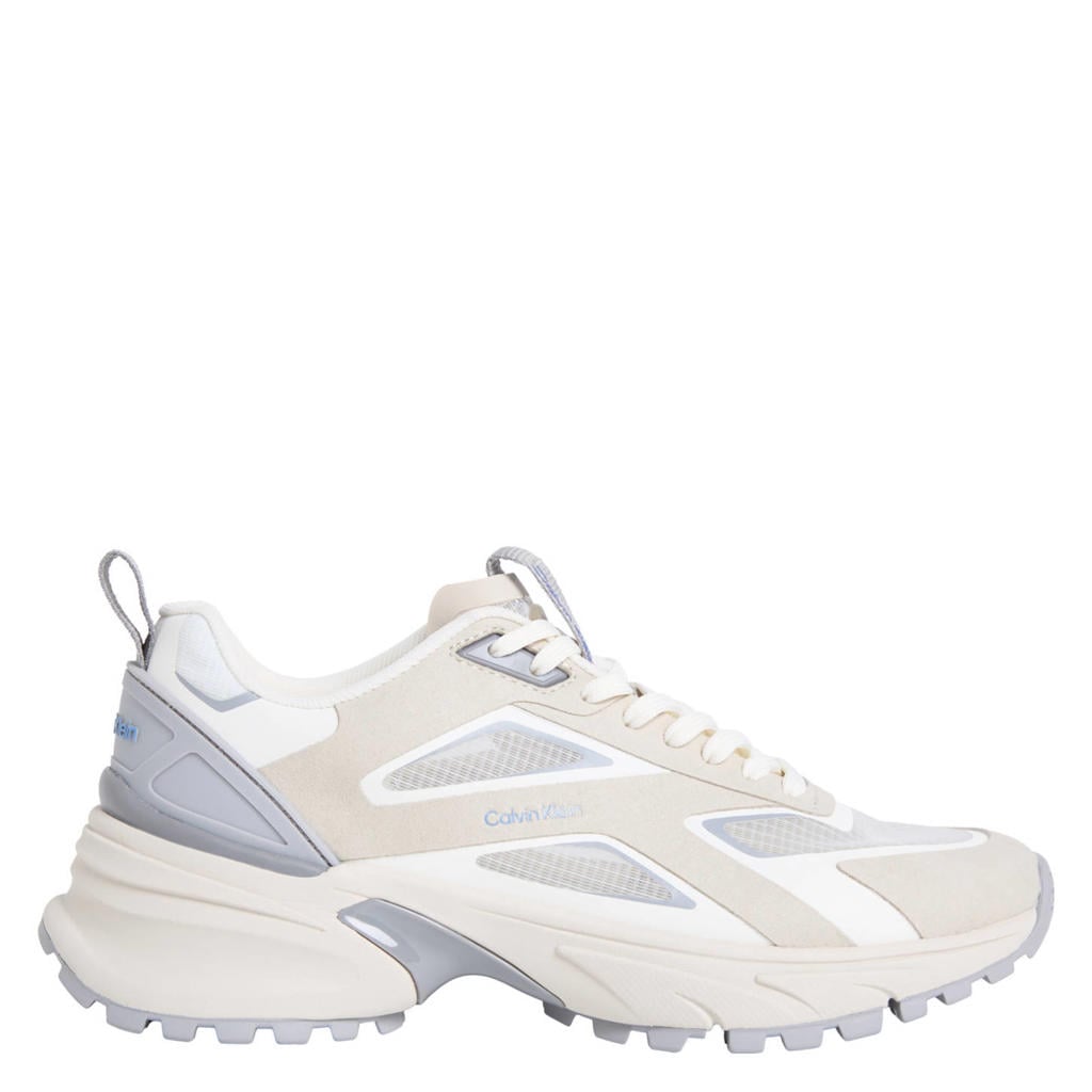 Beige dames Calvin Klein chunky leren sneakers met veters