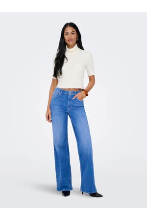 high waist wide leg jeans medium blue denim