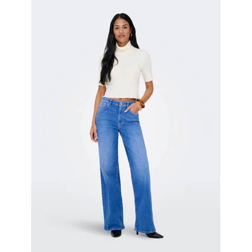 ONLY high waist wide leg jeans medium blue denim afbeelding