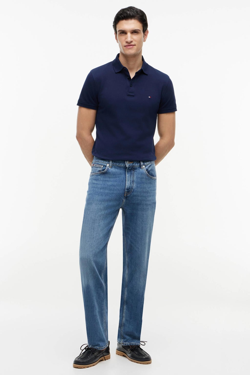 Donkerblauwe heren Tommy Hilfiger slim polo van katoen met effen, korte mouwen en pique