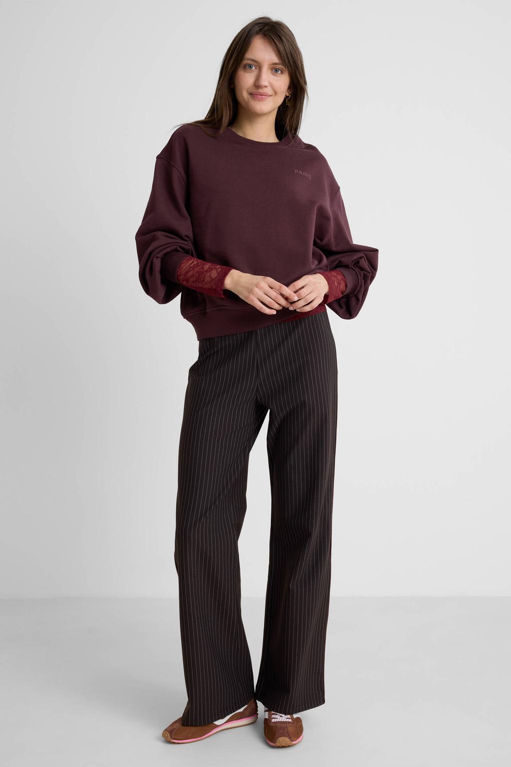 Donkerblauwe dames Anytime wide leg broek bies met high waist en effen