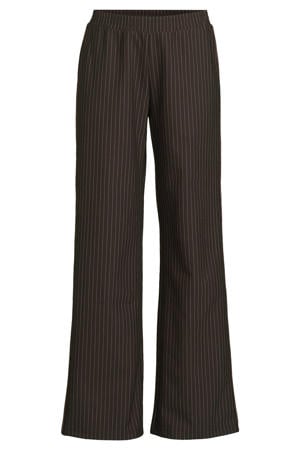wide leg broek met contrast bies donkerbruin