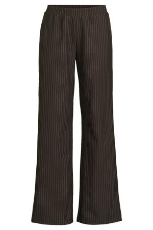 wide leg broek met contrast bies donkerbruin