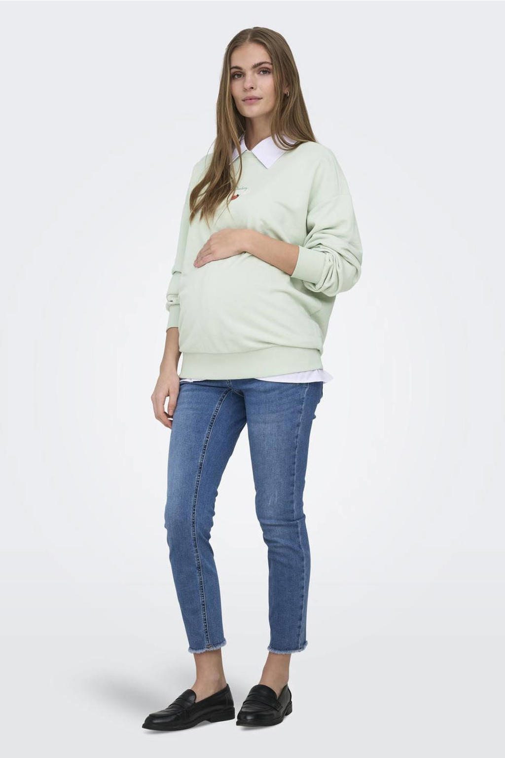 Groene dames ONLY MATERNITY zwangerschaps sweater met backprint, lange mouwen en ronde hals