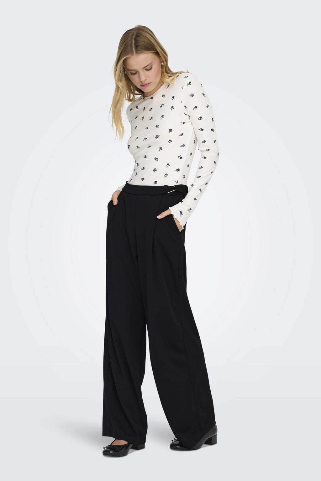 Zwarte dames ONLY wide leg high waist broek met effen