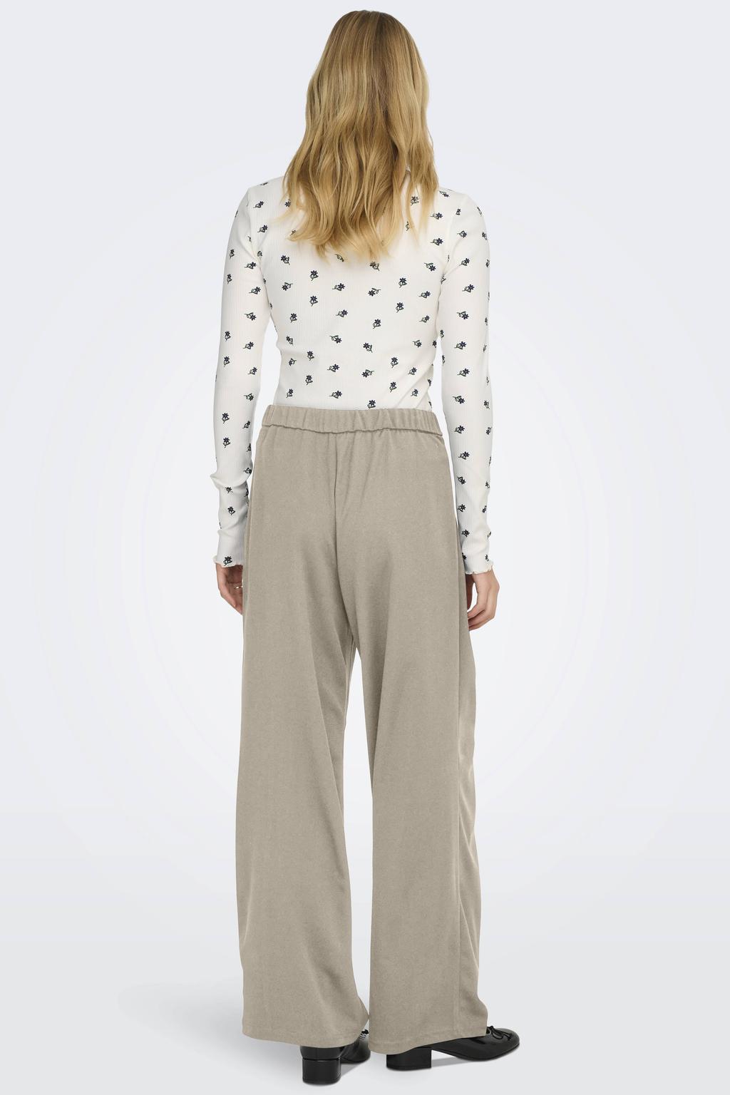 Beige dames ONLY wide leg high waist broek met effen