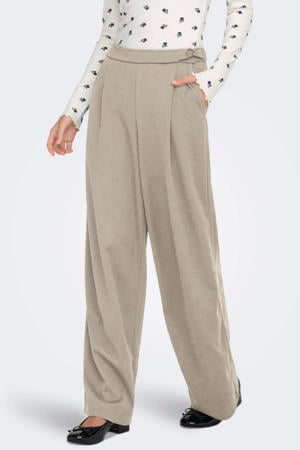 wide leg high waist broek beige