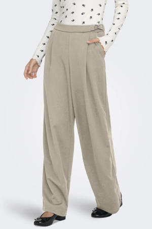 wide leg high waist broek beige
