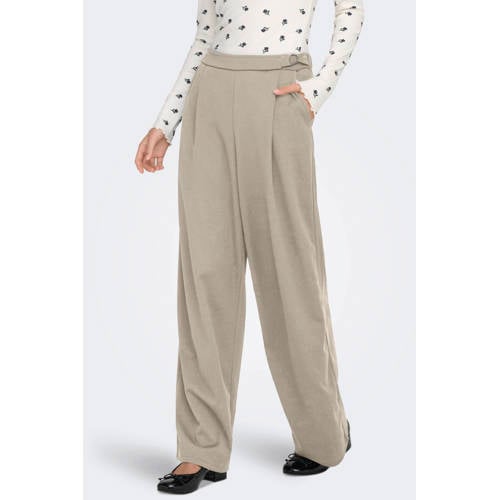ONLY wide leg high waist broek beige afbeelding