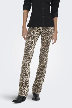 flared jeans met panterprint bruin
