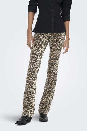 flared jeans met panterprint bruin