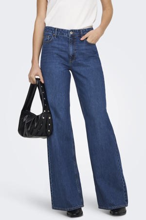 high waist wide leg jeans dark blue denim